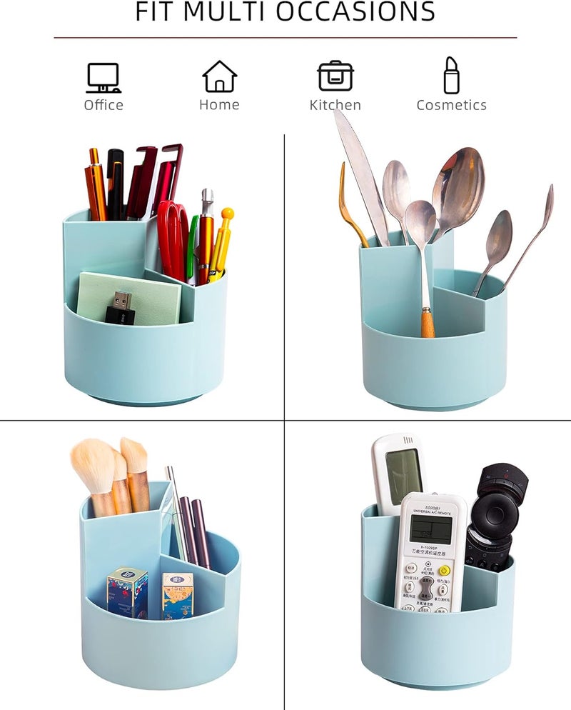 EDENMS Desk Pencil Pen Holder, 3-Slot 360 Spinning Desk Organizer, Cute Pencil Cup Pot for Office, School, Art Supply - Blue - Image 5